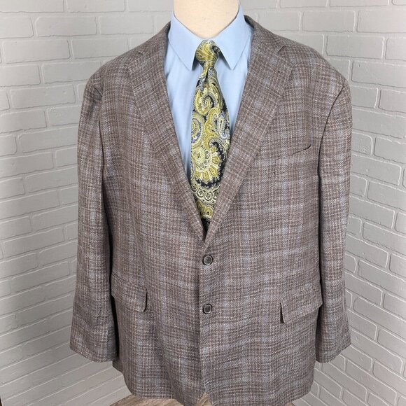 Joseph Abboud Blazer Men 52R Brown Blue Plaid Heritage E Thomas Wool Silk Jacket - Picture 1 of 13
